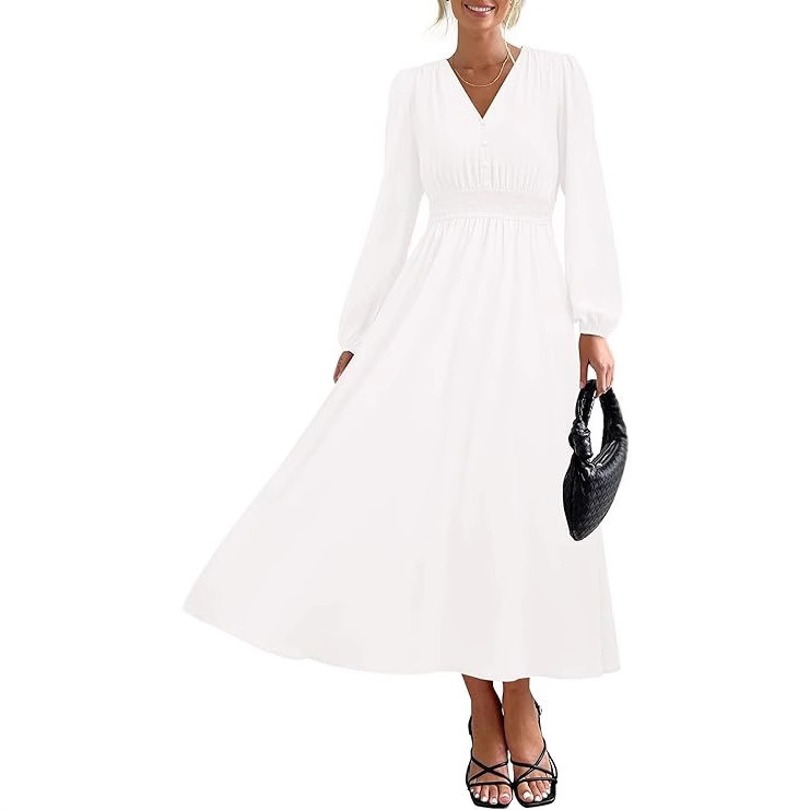 Amazon New Women's Long Sleeve Dress Fashion Elegant V-neck High Waist Elegant Wedding Guest Formal Long Dress