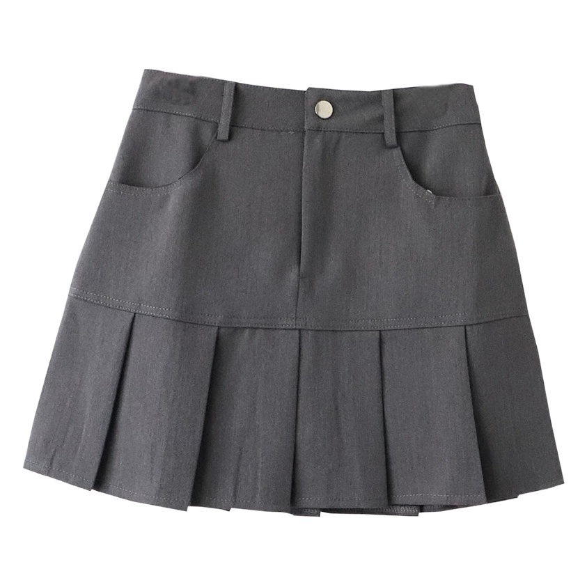 Верхняя часть тела показывает юбку А-образной формы [Чем Чжэн] Ранняя осень новая корейская женская сшитая юбка с плиссировкой 6995