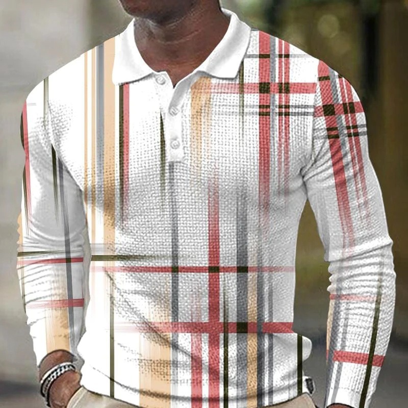 Polo da uomo con stampa digitale nuova primavera 2023 con colletto ampio e t-shirt a maniche lunghe_voghion.com