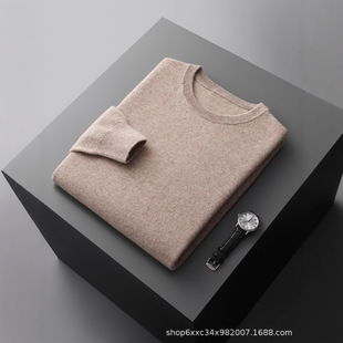 Cross-Border Amazon Men's First-Line Ready-To-Wear Round Neck 100% Pure Wool Sweater Loose Large Size Casual Pure Color Bottoming Shirt