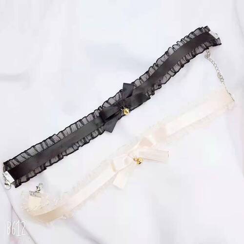 Lace edge choker black bow lotus edge fairy-tale retro bell bow necklace for women