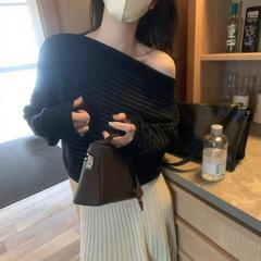 慵懒风一字领露肩毛衣女2025年秋季新款宽松百搭气质套头针织上衣