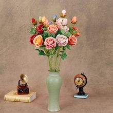 三头奶油玫瑰 轻奢风仿真花装饰摆件客厅办公室样板房展柜装饰品