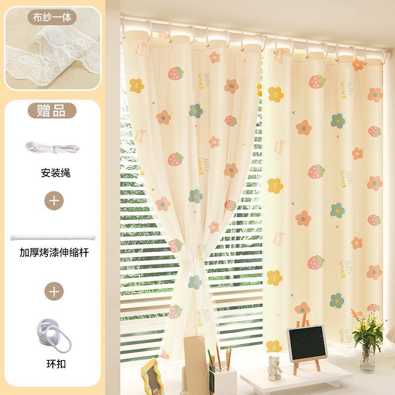 French-Style Double-Layer No-Drill Installation Light-Transmitting Opaque Korean Pastoral Small Floral Lace Curtains Bay Window Sheer Curtains