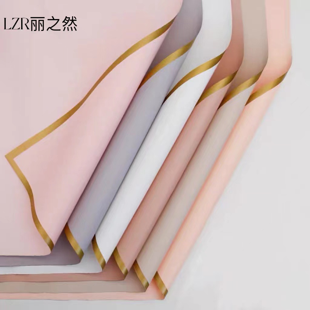 Lizgiran conocer a prueba de agua floral borde dorado bolsa de papel Flor de Papel ramo de flores material de embalaje