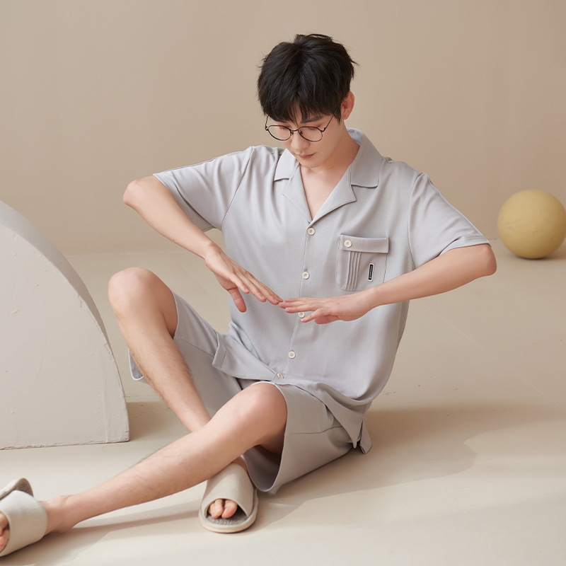 Pijamas de algodón para hombres de verano nuevo de manga corta casual cómodo suelto más tamaño ropa de abrigo homewear traje Delgado