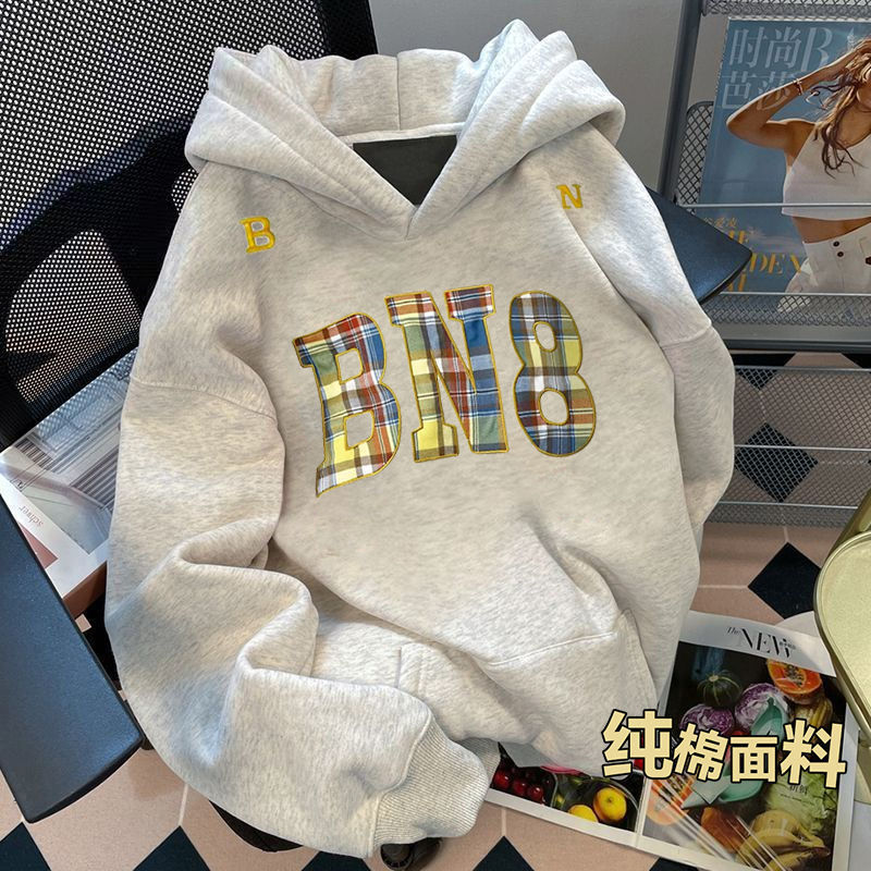 450G blockbuster silver fox velvet cotton letter hooded vests autumn and winter loose lovers coat fleece-lined padded hoodie