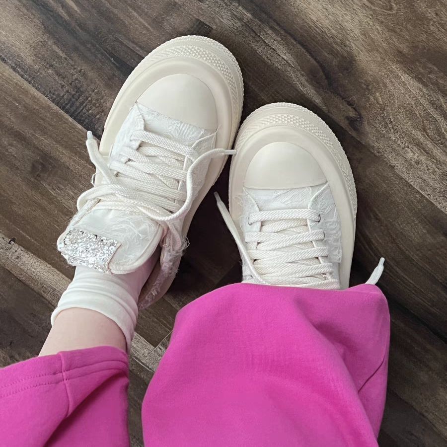 Women's Canvas Shoes 2026 New Model, Thick-soled Sneakers, College-style Height-increasing Versatile White Shoes, Casual Shoes, Similar To Ruth's Style, Trendy_vogvips.com