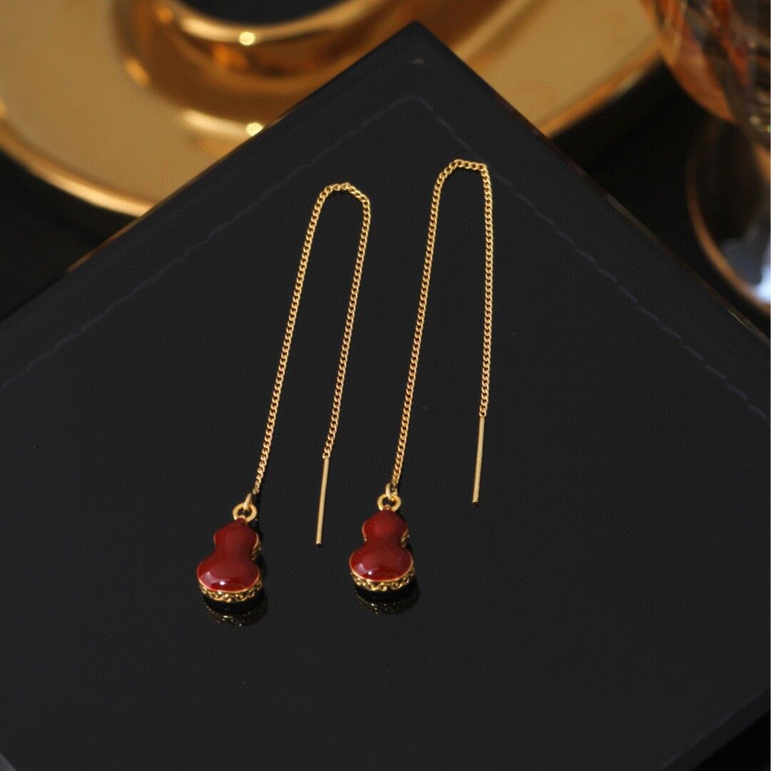 《高版本不掉色18k金厚度0.05+電泳+拋數++4》雙面葫蘆滴油耳線