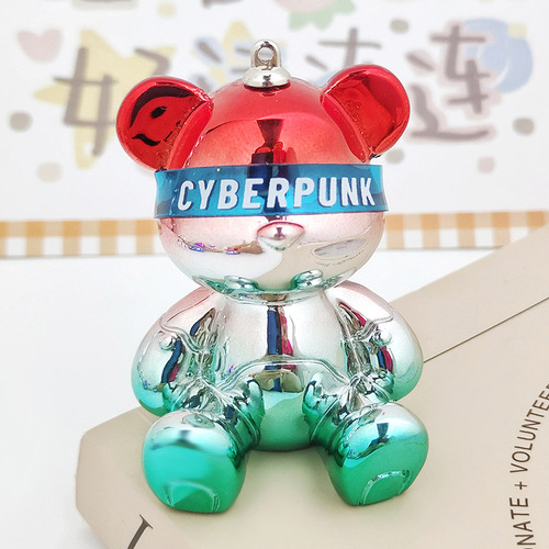 Creative cartoon electroplated colorful gradient bear keychain figure ornament accessory decoration car interior decoration