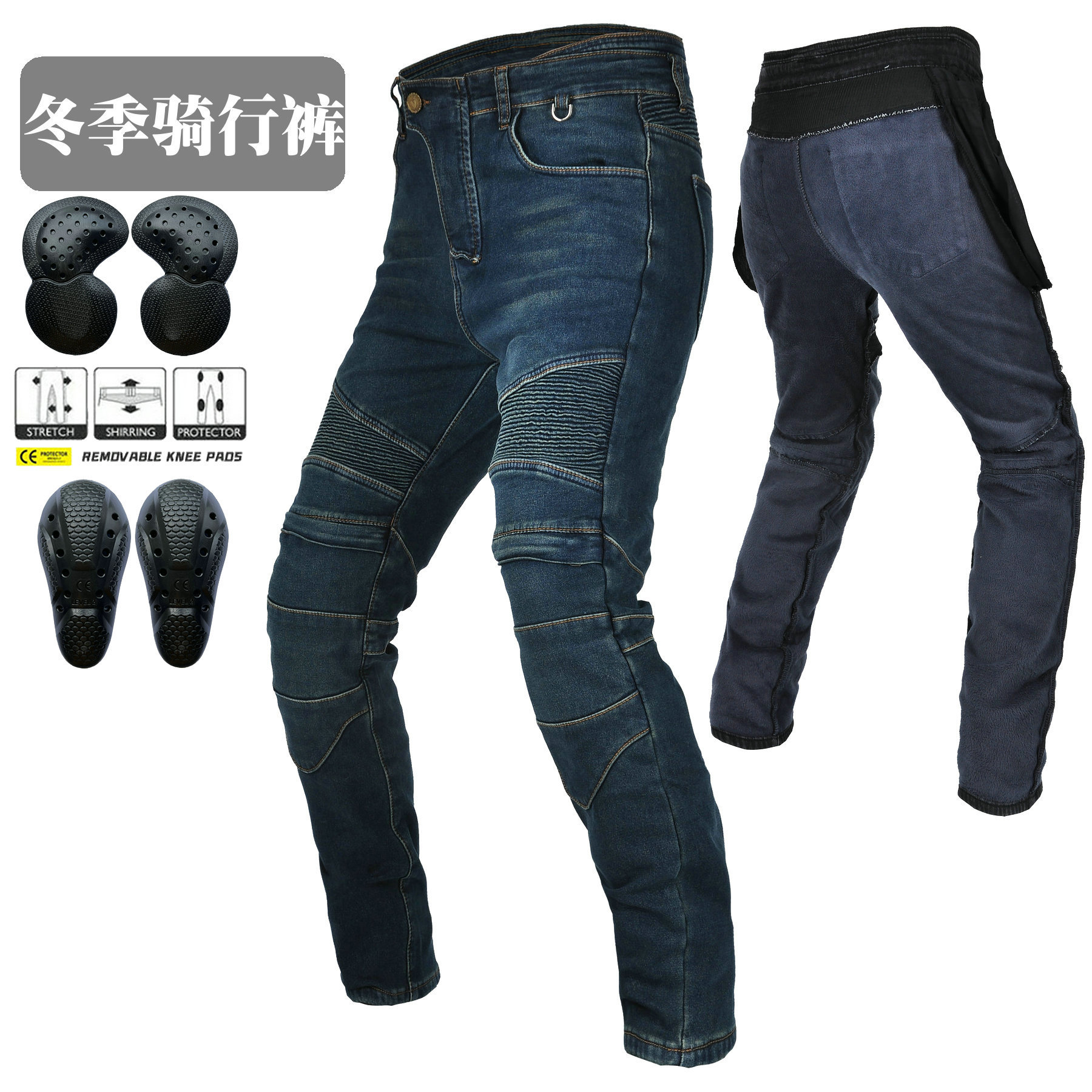 Volero motocicleta jeans hombres vintage motocicleta montar pantalones invierno lana-forrado caliente a prueba de viento carreras anti-caída Pantalones