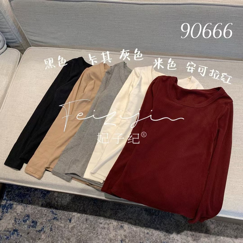 Feiziji 90666 Square Collar Thin Velvet Thread Base Shirt Women's Autumn and Winter Long-sleeved T-shirt Inner Wearable Long-sleeved Top Feiziji 90666 Square Collar Thin Velvet Thread Base Shirt Women's Autumn and Winter Long-sleeved T-shirt Inner Wearable Long-sleeved Top