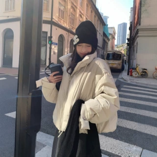 百视旺新国标90白鸭绒羽绒服女冬季短款宽松百搭加厚保暖立领外套