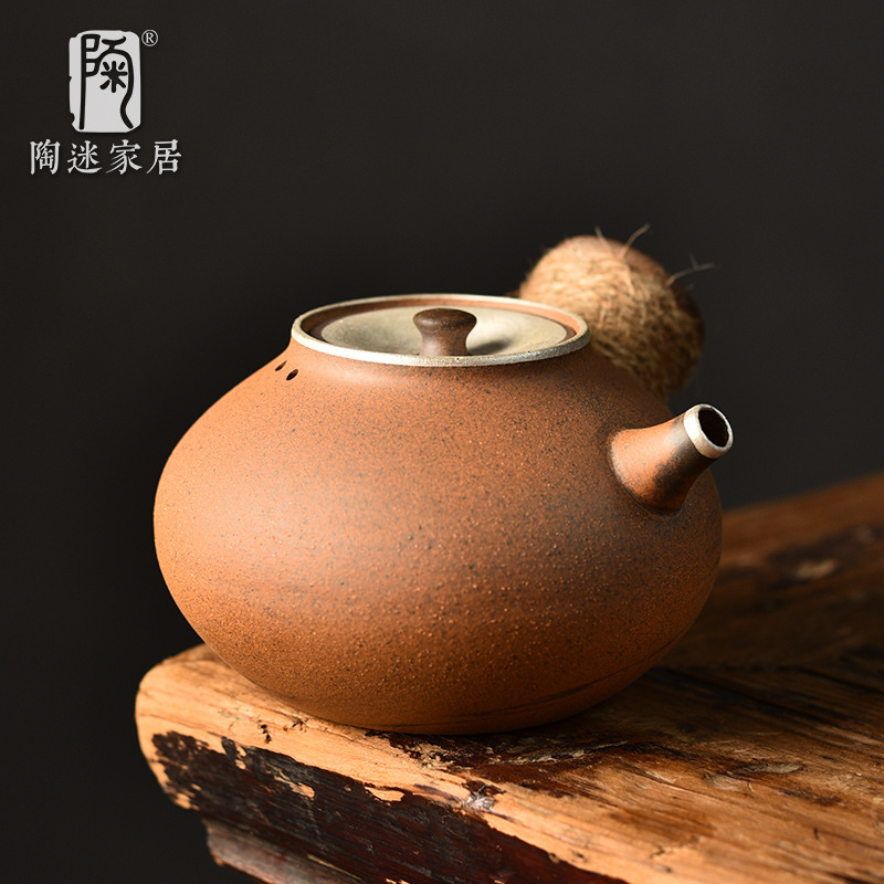 Tao fan raw ore coarse pottery side pot drawing silver teapot large capacity tea set old rock mud ceramic single pot anti-scald binding rope Tao fan raw ore coarse pottery side pot drawing silver teapot large capacity tea set old rock mud ceramic single pot anti-scald binding rope