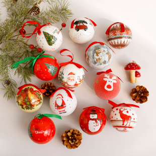 Cross-border Hot Selling 8cm Christmas Ball Hanging Ornaments Santa Claus Snowman Sticker Hanging Ball Christmas Tree Decorations Pendant