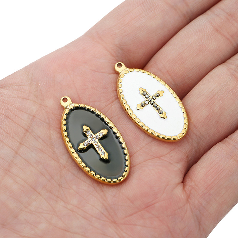 18K Gold Plated Plating Material Rhinestones Inlay Material 5 PCS/Package 304 Stainless Steel Rhinestones 18K Gold Plated Cross Pendant