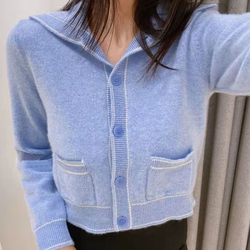 S family Women's sweater autumn and winter new women's navy blue wool cardigan coat jacket 210543