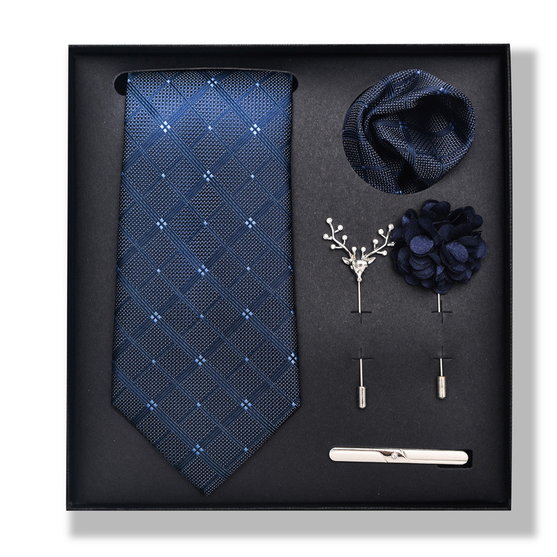 2024-es új divatos, divatos nyakkendő, üzletember, divatos tiszta színű, csíkos kesudió nyakkendő, 6 részes díszdobozban négyzet alakú sál nyakkendőkapcsos mellszett_voghion.com