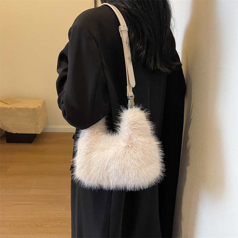 Bolso Bandolera de Felpa para Mujer, Suave, con Cierre de Cremallera, para Uso Diario image 6