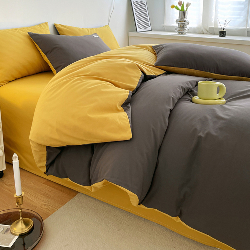 Estilo simple algodón lavado de algodón traje de cuatro piezas 100 algodón individual funda de edredón otoño e invierno dormitorio de estudiantes ropa de cama