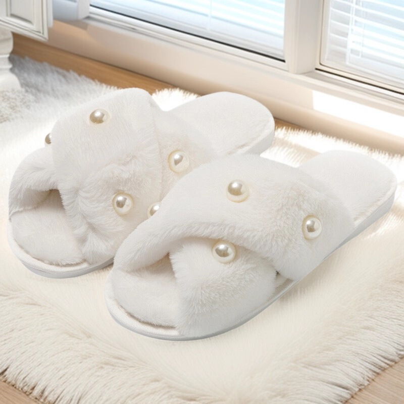 Cross-Border Pearl Cross Wedding Slippers Bride Bride Bridesmaid Wedding Party Gift Plush Slippers Ido Shoes