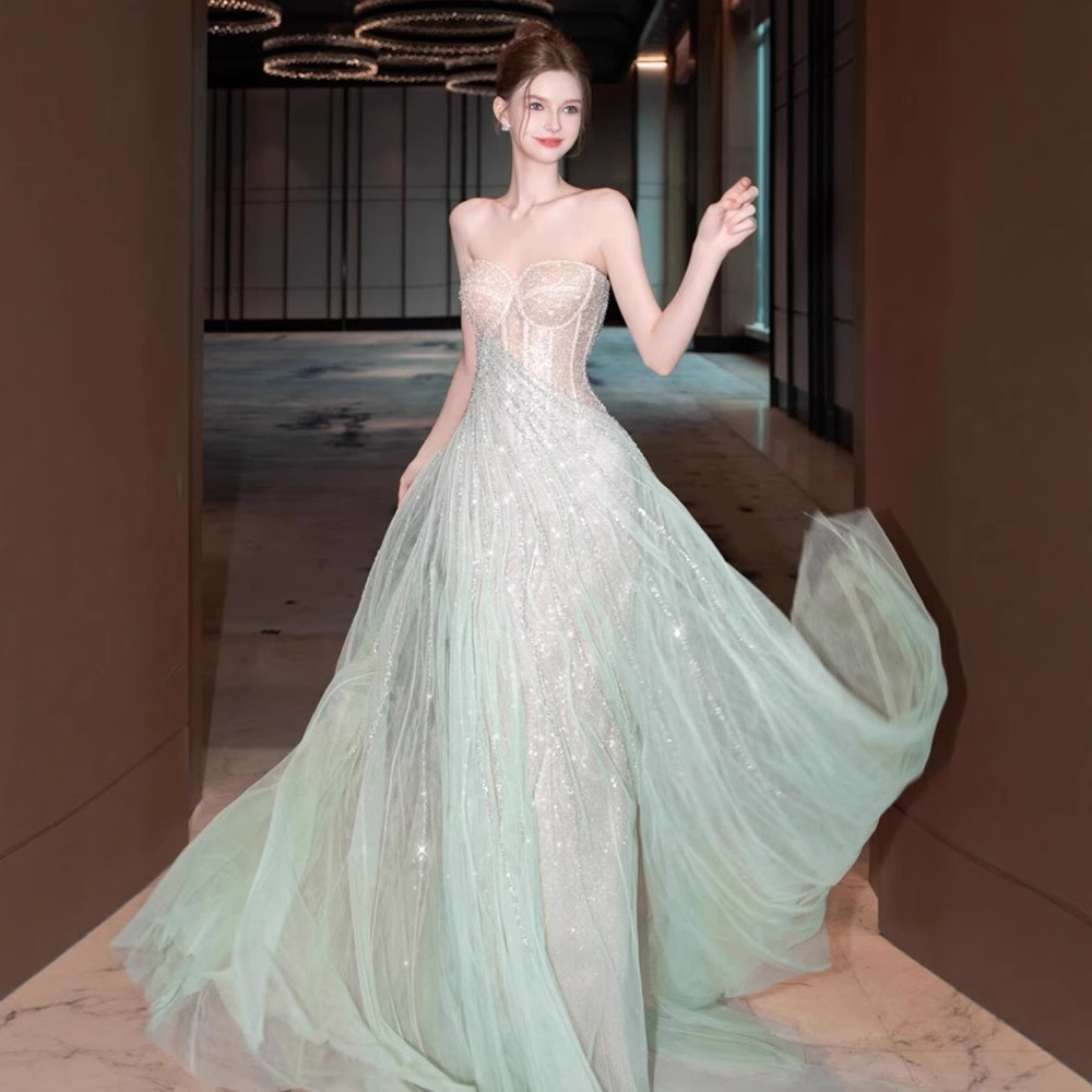Strapless Evening Dress 2026 New High-End Style High School Student Dress Super Fairy Birthday Coming-Of-Age Ceremony Runaway Princess Dress