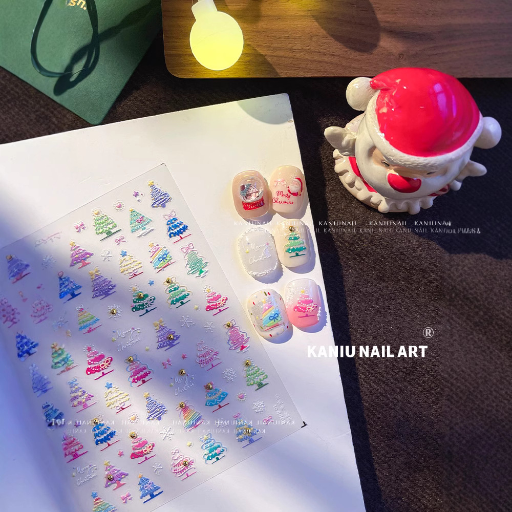 Manicure dopamina dedo pegatinas de cristal perforación calentamiento pegatinas de Navidad 2025 nuevo estereoscopio en relieve pegatinas de uñas decoración al por mayor