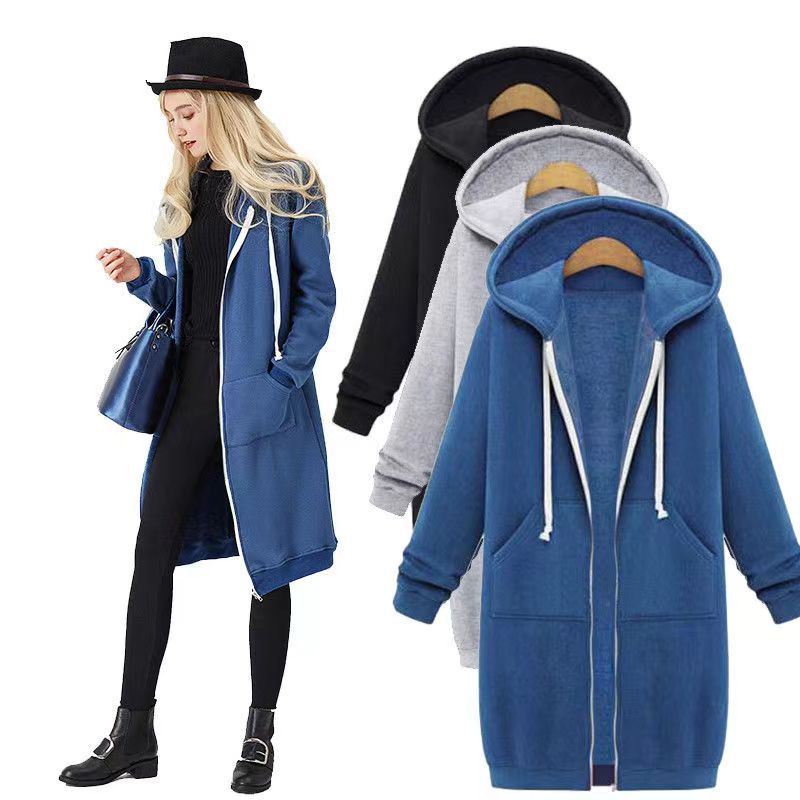 #1750 knee-length hooded sweater and velvet coat in spring and autumn 100.00kg chubby girl plus size women's zipper cardigan