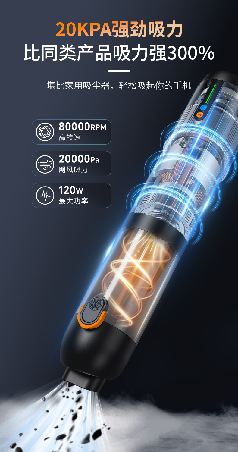 Digital Display Car Wireless Vacuum Cleaner with 20Kpa Strong Suction, Long Battery Life, Portable Cleaning Vacuum Cleaner for Car, Home and Pets