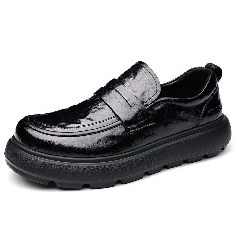 Men's Thick Sole Breathable Casual Leather Shoes Comfort Slip-On Shoes 2025 Fall New_vogvips.com
