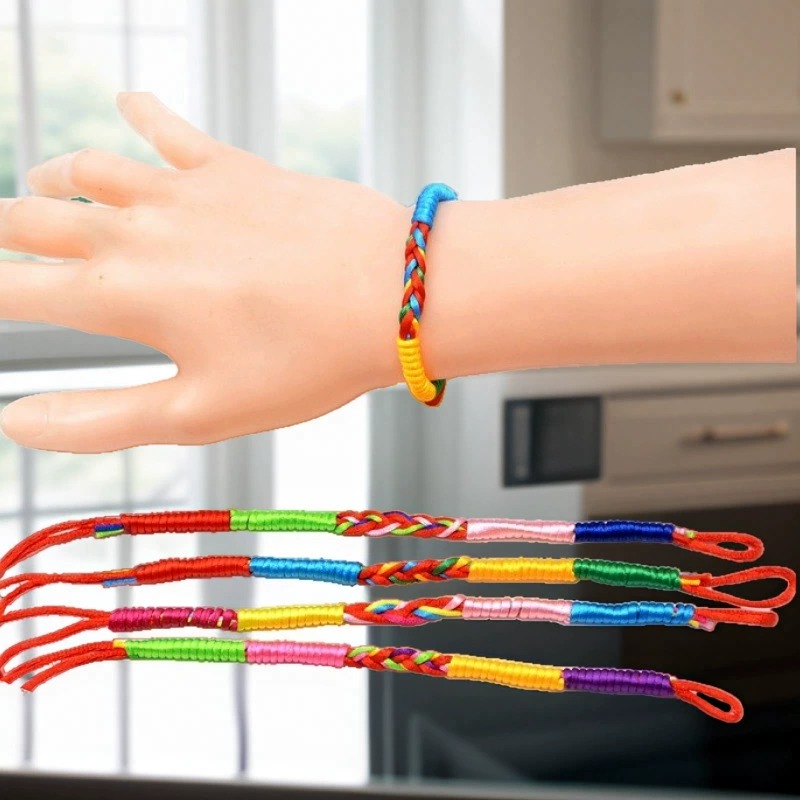 Children's red rope bracelet, hand-woven colorful cord, adjustable length