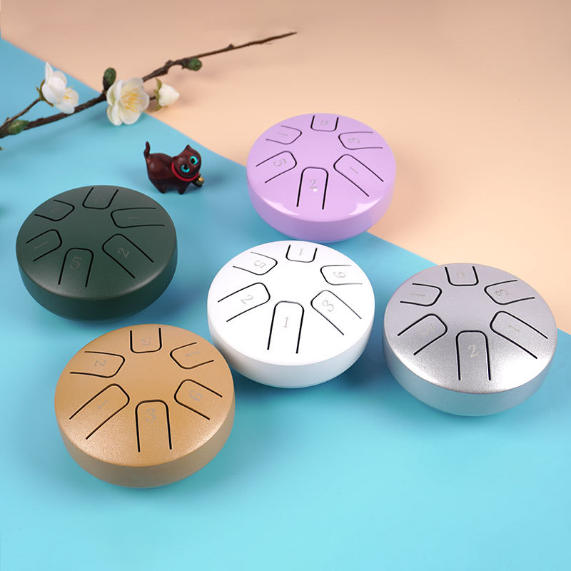 Mini tambor hueco 3,8 pulgadas tambor de lengua de acero de 6 tonos juguetes educativos fuente de instrumentos de percusión para niños fábrica transfronteriza exclusiva
