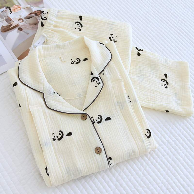 Large Size Moon Suit Summer Thin Postpartum Pure Cotton Gauze Pregnant Women's Nursing Pajamas Women's Spring and Autumn Home Suit