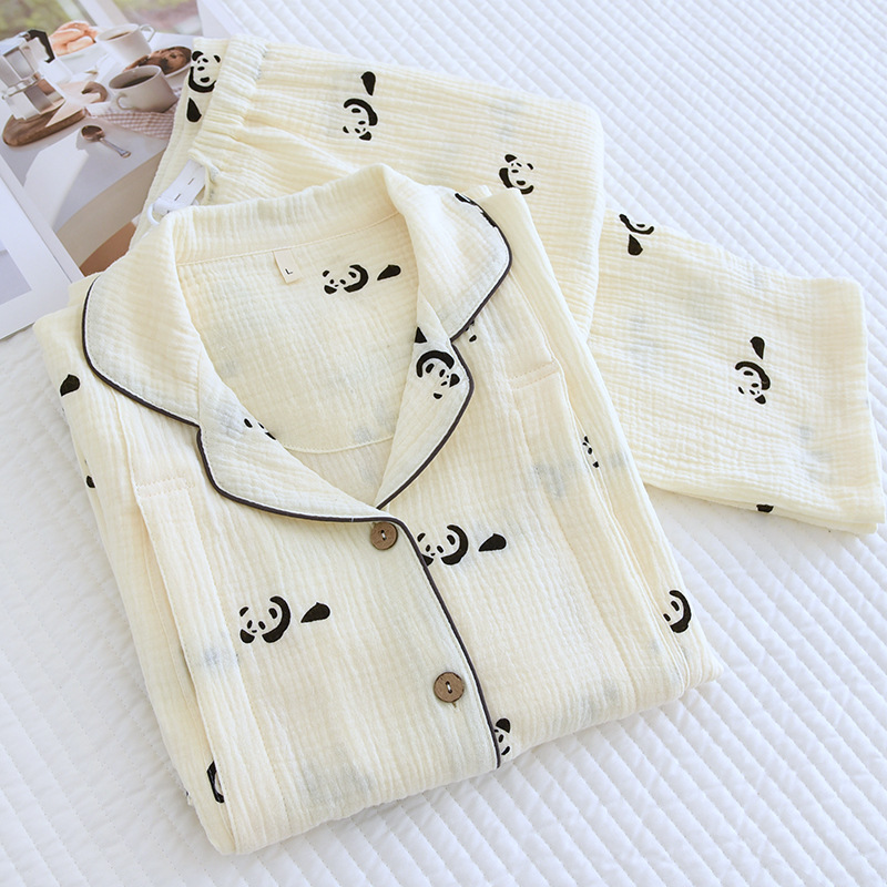 Large Size Moon Suit Summer Thin Postpartum Pure Cotton Gauze Pregnant Women's Nursing Pajamas Women's Spring and Autumn Home Suit