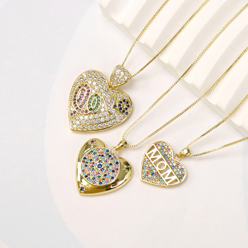 Fashion Heart Shape Copper Plating Zircon Pendant Necklace 1 Piece