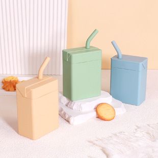 Customized Cross-Border Straw Cup, Baby Silicone Water Cup, Learning Drinking Cup, Anti-Fall Milk Box, Children's Cup, Anti-Fall Milk Cup