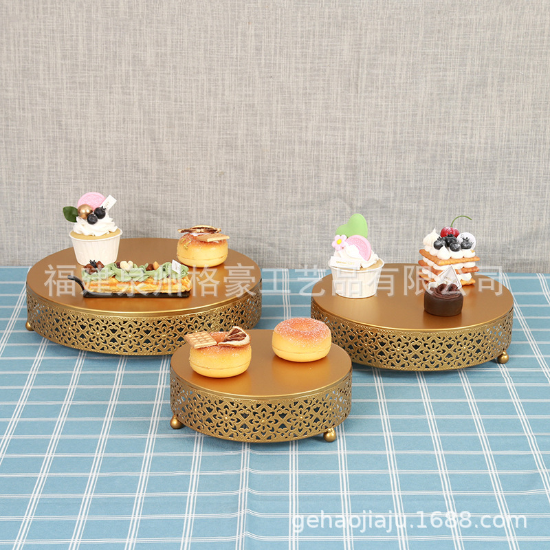 Decoración de Mesa de la boda de estilo europeo apoyos Pastel redondo Placa de hierro de alta pierna estante de la torta plato de fruta bandeja de postre image 8