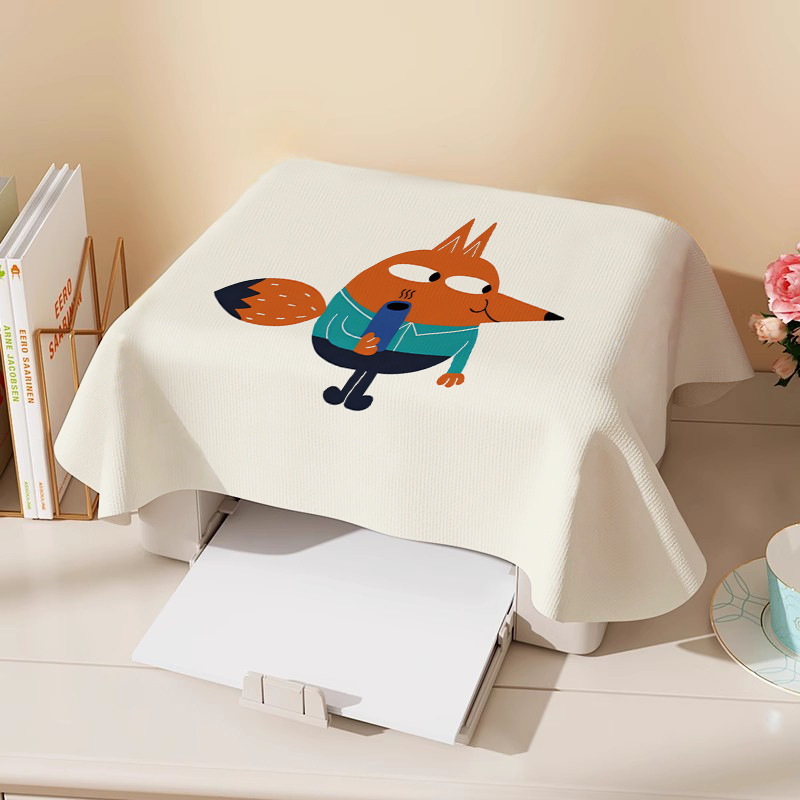 Illustration cartoon creative printer dust cover gray cloth refrigerator dust cover cloth air fryer dust cover Illustration cartoon creative printer dust cover gray cloth refrigerator dust cover cloth air fryer dust cover