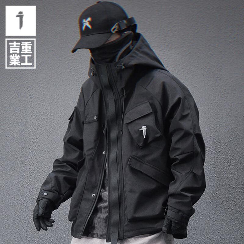 Jiye Heavy Industry 2025 Spring New Functional Wind Multi-Pocket Charge Jacket Men's Loose Casual Hooded Jacket
