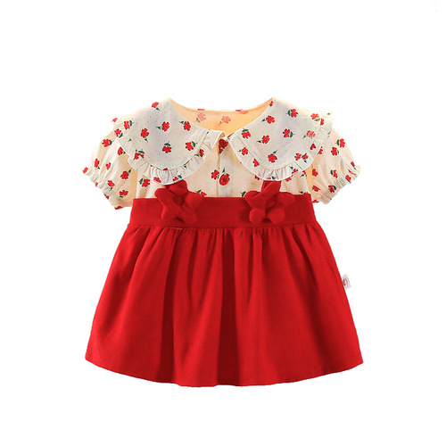 Summer Girl Floral Print Dress Trendy Summer Outfit Baby Girl Short Sleeve Princess Dress Infant Summer Clothes