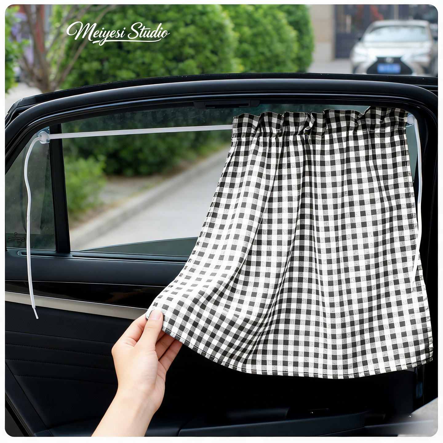 2026 Car Sunshade Curtain Side Curtain Cartoon Cotton Plaid Car Curtain Summer Sun Protection and Heat Insulation Car Sunshade