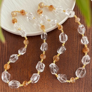 Autumn and winter Maillard style vintage high quality natural white crystal citrine necklace clavicle chain