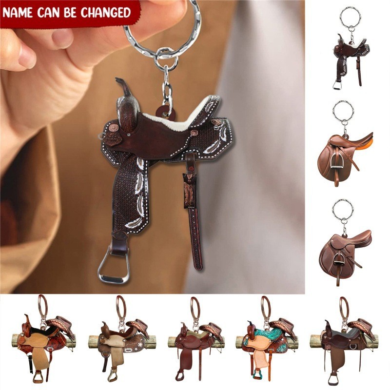 Cross-Border Personalized Saddle Keychain Acrylic Flat Pendant Key Ring Bag Accessories Decorative Pendant