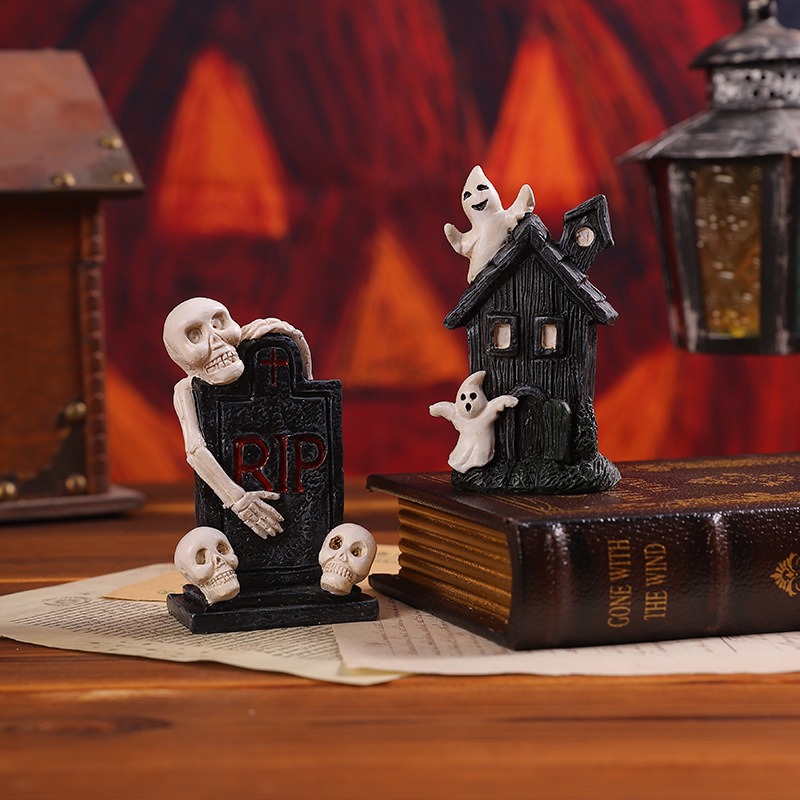 Halloween Pumpkin Haunted House Decorations Resin Props Ornaments Desktop Atmosphere Layout Creative Mini Haunted House Ornaments