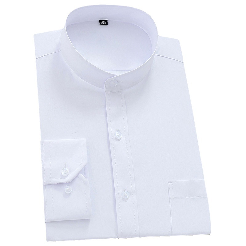 Camisa china del cuello del soporte del otoño de los hombres de manga larga de negocios blanco ropa formal traje de Zhongshan estilo chino camisa de los hombres de cuello redondo pulgadas