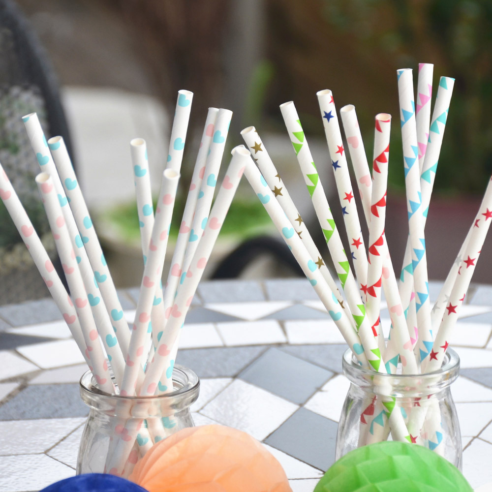 Jugo desechable bebida fría arte mezclado lindo creativo bebida de papel color de paja larga (25 piezas)