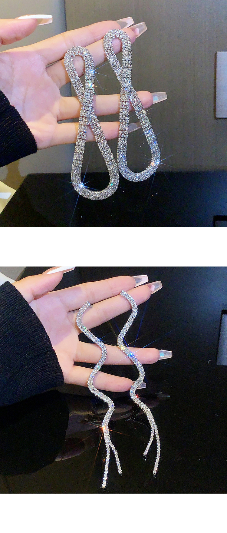 Retro full diamond long tassel earrings for women in Europe and America, exaggerated temperament, earrings, high-end feeling, light luxury earrings_voghion.com