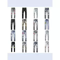 Trendy Casual Patchwork Slim-Fit Skinny Jeans with Unique Design, New Style Ripped Patchwork Embroidered Men's Jeans