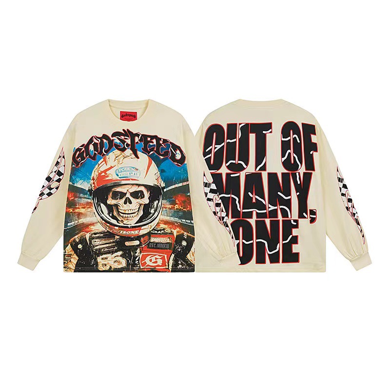 Trendy transfronterizo 25ssGodspeed Skeleton Rock Band Camiseta de manga larga de alta calidad para hombres y mujeres
