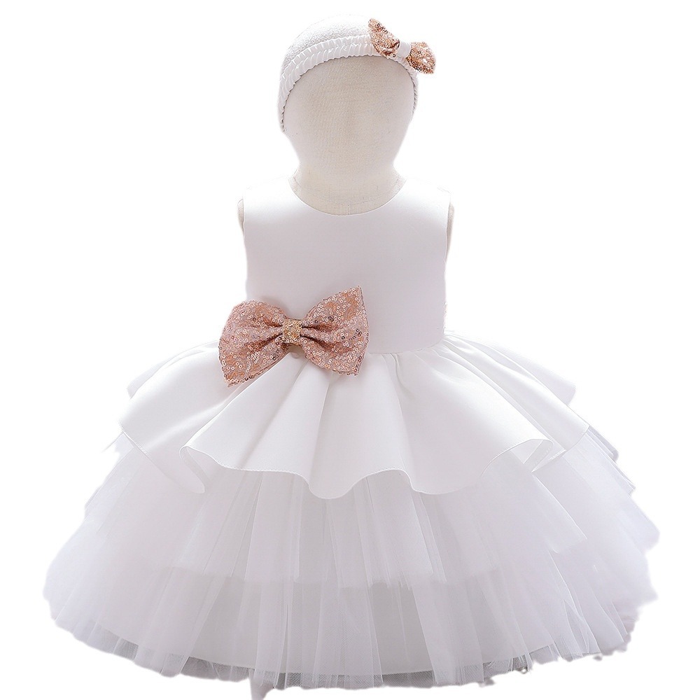 Amazon europeo y americano nuevo bebé Full Moon vestido de las niñas vestido mullido pastel cumpleaños de los niños vestido de un año de edad